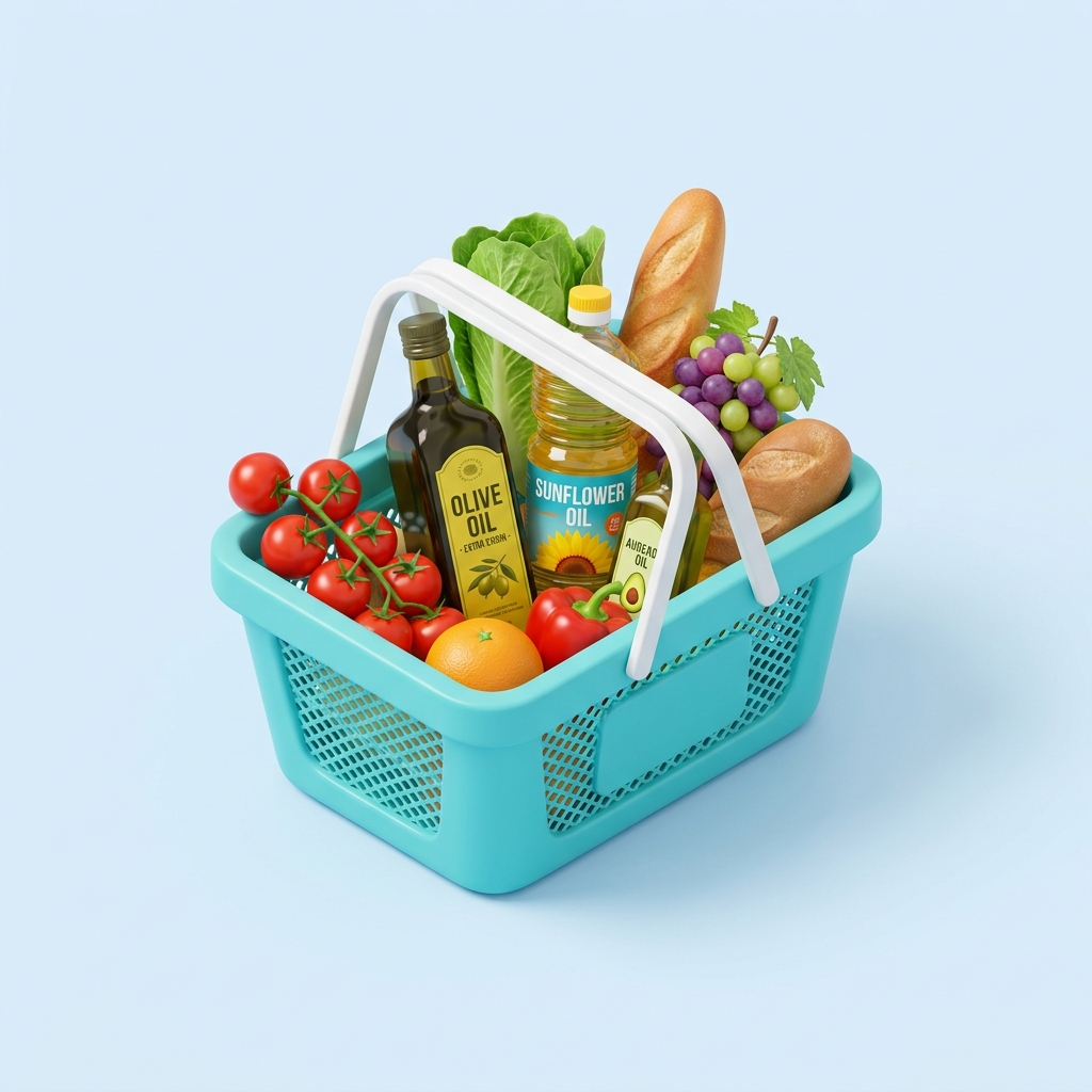 Supermarket shopping basket with Elora cooking oils